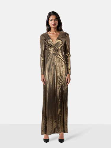 Mac Duggal Ieena for Mac Duggal Gold Pleated Dress