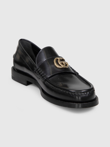 Gucci Black Leather GG Loafers