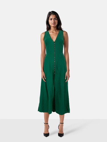 Three Graces London Green Midi Rose Dress