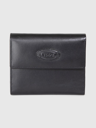 Tod's Black Leather Tri Fold Wallet