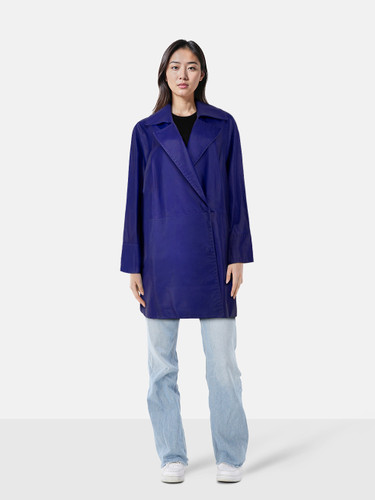 Marina Rinaldi Purple Leather Double Breasted Coat