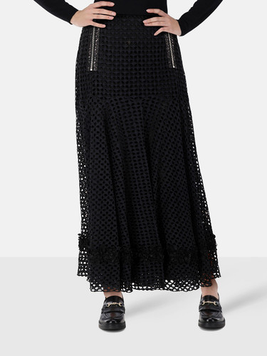 Dior Black Midi Broderie Layered Midi Skirt