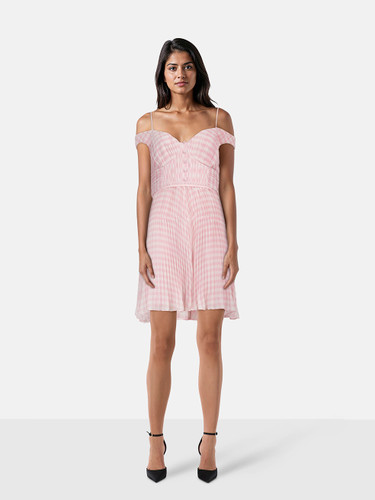 Self-Portrait Pink Gingham Print Chiffon Mini Dress