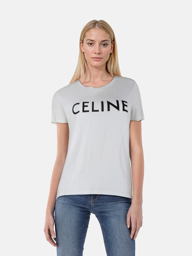 Céline White Cotton Logo Print T-Shirt