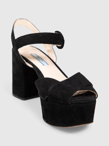 Prada Black Suede Platform Heel Sandals