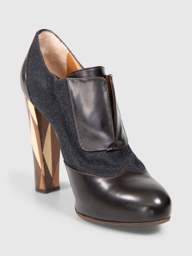 Fendi Cloth & Leather Heeled Ankle Boots