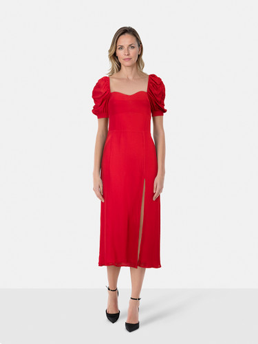Reformation Red Puff Sleeve Midi Dress