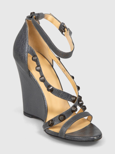 Second Hand Balenciaga Grey Leather Studded Wedge Sandals