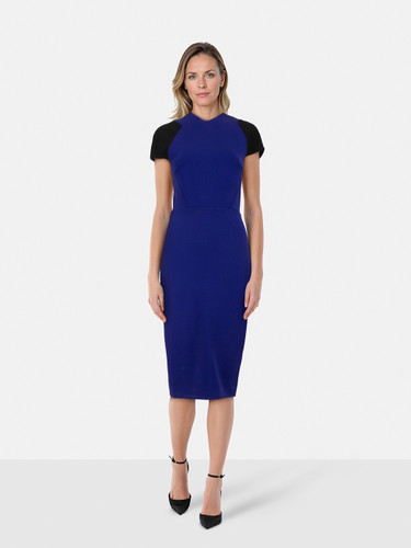Victoria Beckham Blue Bodycon V-Neck Dress