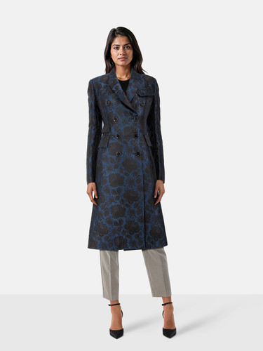 Alexander McQueen Black & Blue Silk Floral Coat