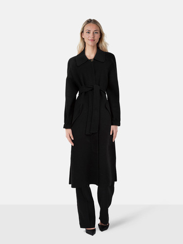 ba&sh Black Wool Long Belted Coat