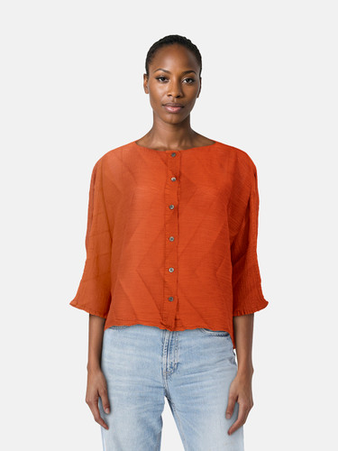 Issey Miyake Issey Miyake Me Orange Button Up Blouse