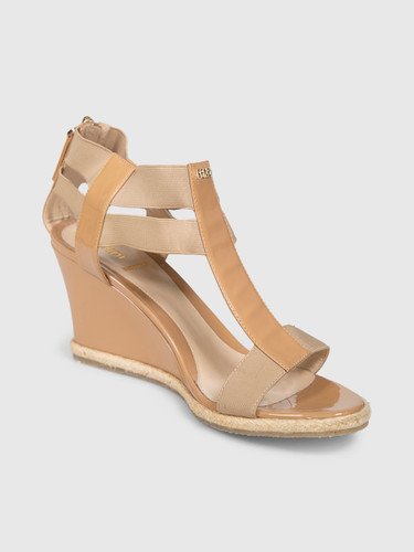 Fendi Beige Patent Wedge Sandals