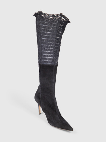 John Galliano Black Suede Lace Trim Boots