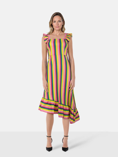 STAUD Striped Sleeveless Midi Dress