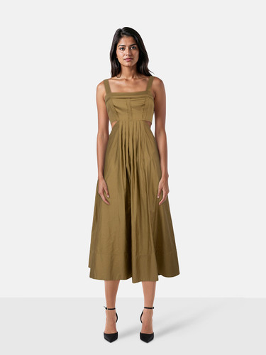 Aje Khaki Frequency Cutout Midi Dress