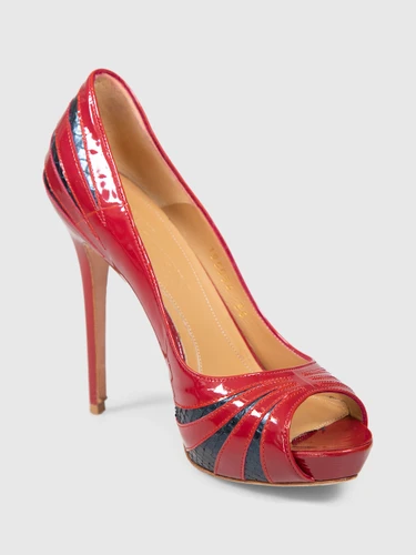 Alexander McQueen Red Patent & Snakeskin Panel Heels