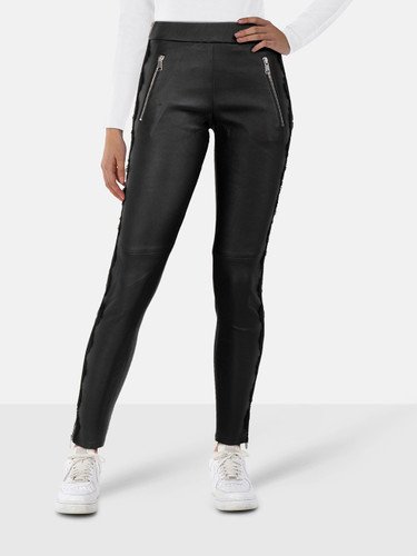 Alexander McQueen Black Leather Lace Trim Trousers