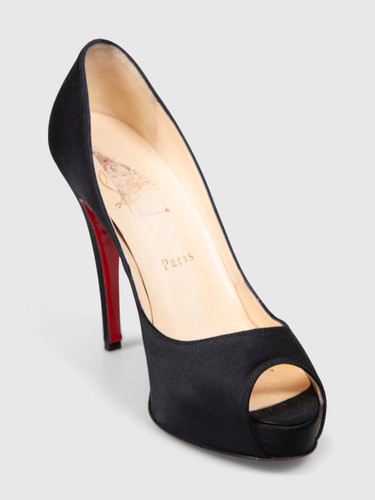 Christian Louboutin Black Peep Toe Satin Heels