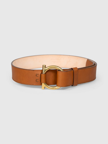 Salvatore Ferragamo Brown Leather Gold Buckle Belt