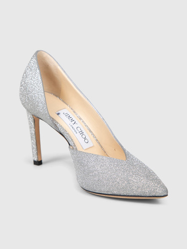 Jimmy Choo Silver Glitter D'Orsay Pumps