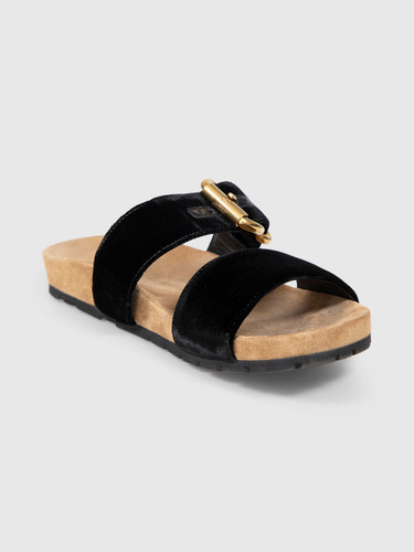 Prada Black Velvet Buckle Slides