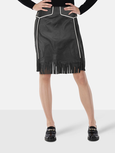 SKIIM Black Fringed Leather Skirt