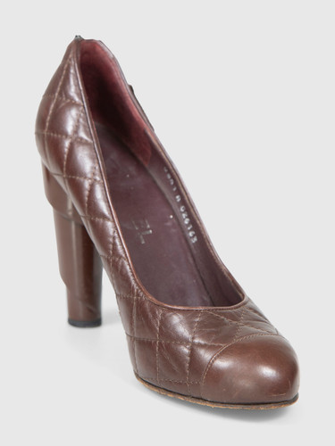 Chanel Brown Quilted Leather Sculpted Heel Pumps