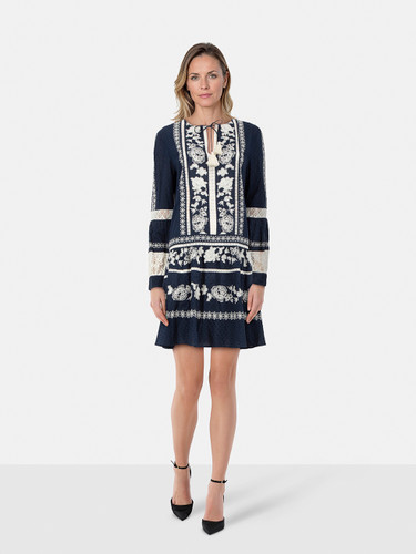 Tory Burch Navy & White Gabriella Embroidered Dress