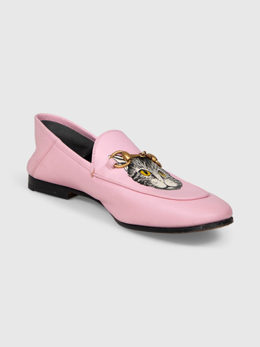 Gucci Pink Leather Cat Loafers