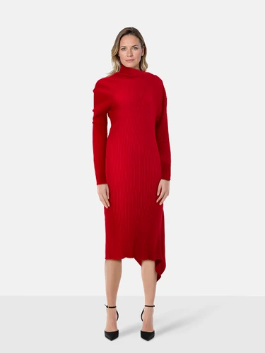 Marques Almeida Red Rib Knit Draped Midi Dress