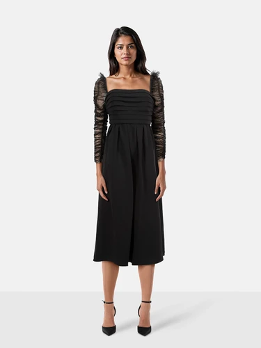 Self-Portrait Crepe Dot Mesh Sleeved Midi Dress