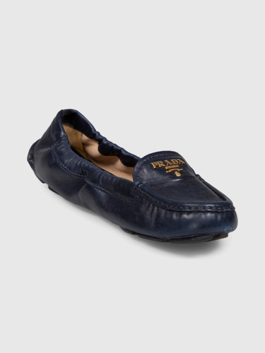 Prada Navy Leather Driving Loafers