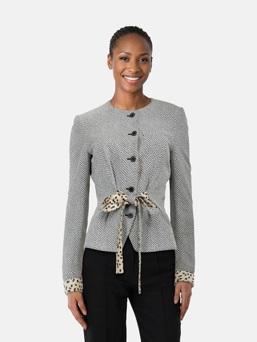 Balenciaga Grey Herringbone Front Tie Jacket