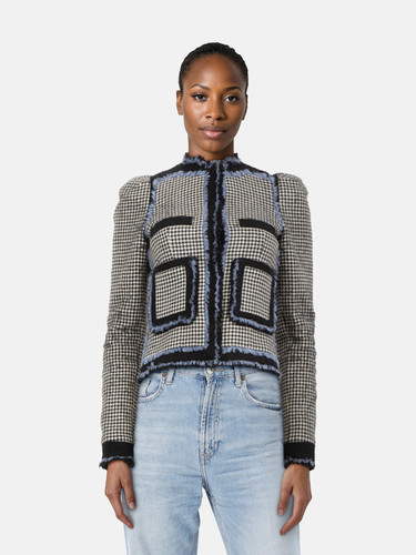 Balenciaga Houndstooth Fringe Trim Wool Jacket