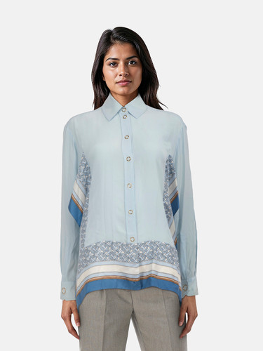 Burberry SS19 Blue Silk Scarf Shirt