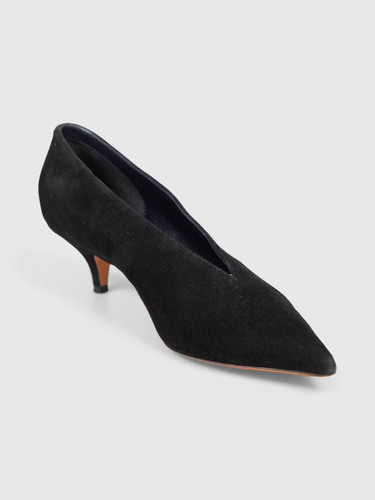Céline Black Suede V-Neck Kitten Pumps