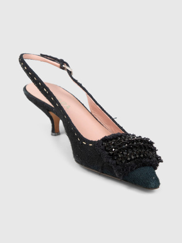 Prada Black Embellished Kitten Slingback Heels