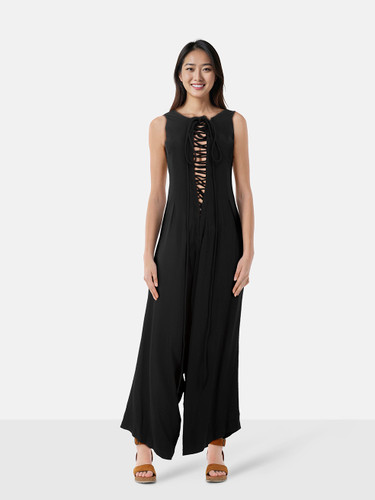 Yohji Yamamoto Black Silk Lace Up Jumpsuit