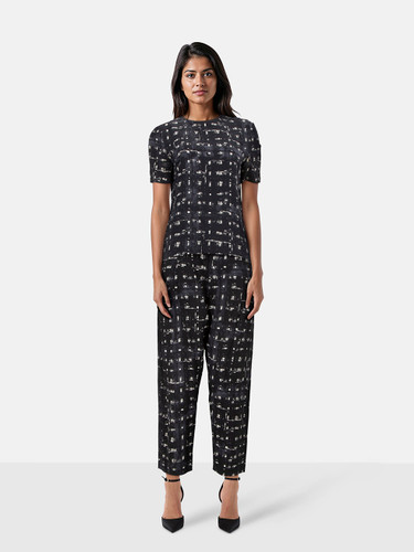Marni Navy Silk Abstract Pattern Trousers & Top Set