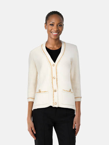 Maje Ecru Chain Trim Knit Cardigan
