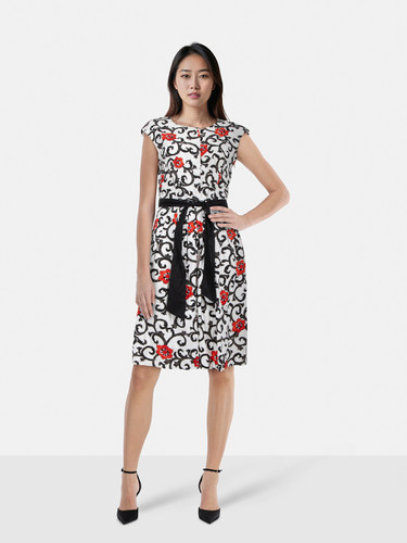 Samantha Sung Floral Print Belted Dress