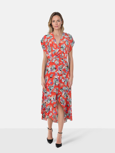 Iro Red Silk Floral Print Dress