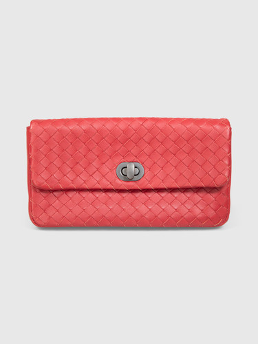 Bottega Veneta Red Leather Intrecciato Clutch