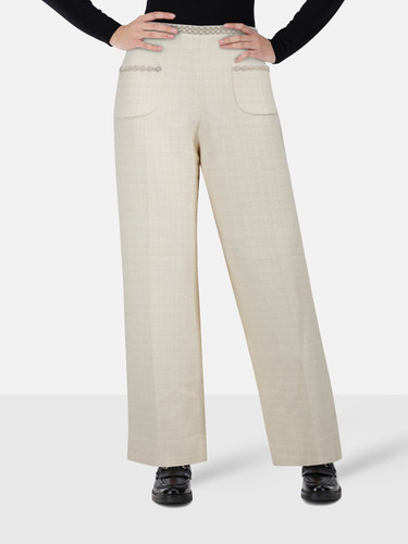 Sandro Ecru Tweed Pearl Embellished Trousers