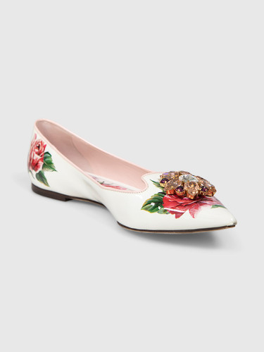 Dolce & Gabbana Floral Print Patent Crystal Flats
