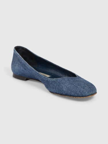 Manolo Blahnik Navy Denim Ballet Flats
