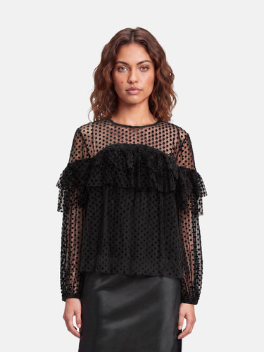 ba&sh Black Sheer Polka Dot Blouse