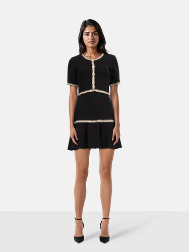 Maje Black Tweed Trim Knee Length Dress Maje Black Tweed Trim Knee Length Dress