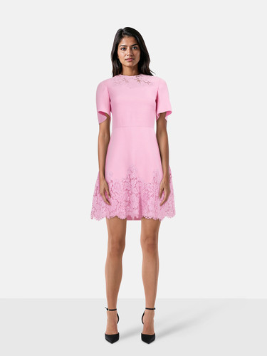 Valentino Garavani Pink Wool Lace Trim Dress